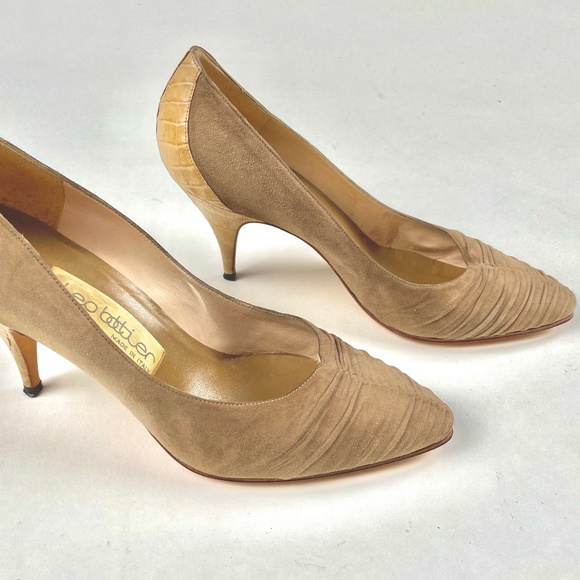 Cleo Bottier Italian suede and alligator 3” heels WORN ONCE! - Picture 1 of 5
